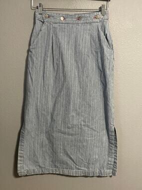 VTG Gotcha Covered Skirt Womens Size 10 Blue Striped Denim High Waist Prairie